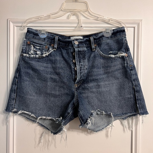 Agolde Pants - Agolde Frayed High-Rise Dark Indigo Denim Shorts